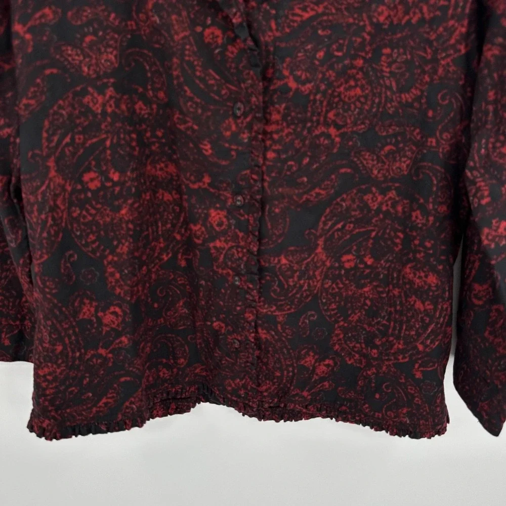 Soft Surroundings Shirt Womens Medium Black Red‎ Paisley Button 2ED79